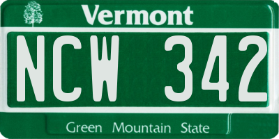 VT license plate NCW342