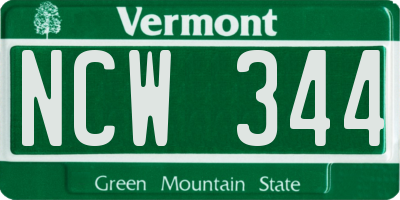 VT license plate NCW344