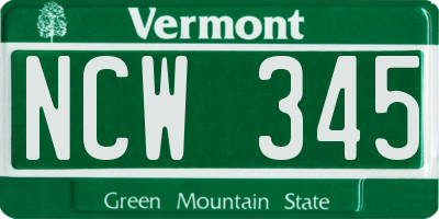 VT license plate NCW345