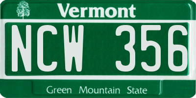 VT license plate NCW356