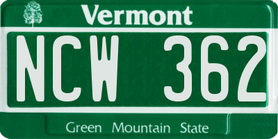 VT license plate NCW362