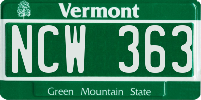 VT license plate NCW363