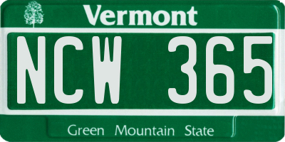 VT license plate NCW365