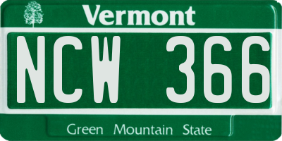 VT license plate NCW366