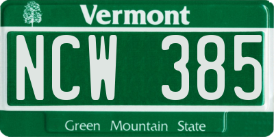 VT license plate NCW385