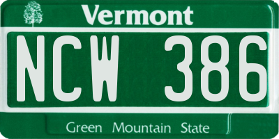 VT license plate NCW386