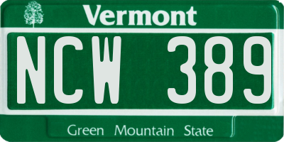 VT license plate NCW389