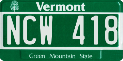 VT license plate NCW418