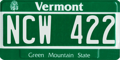 VT license plate NCW422