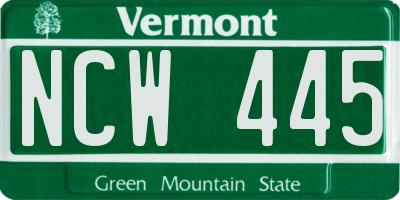 VT license plate NCW445