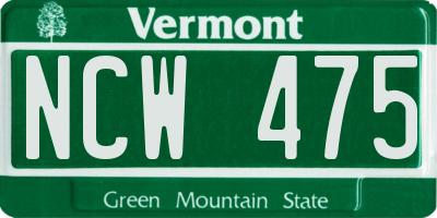 VT license plate NCW475
