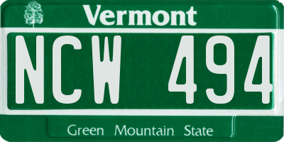 VT license plate NCW494