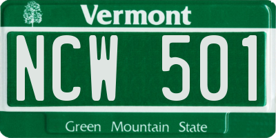 VT license plate NCW501