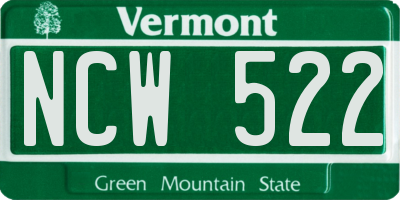 VT license plate NCW522