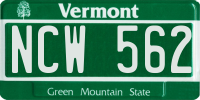 VT license plate NCW562