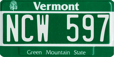 VT license plate NCW597