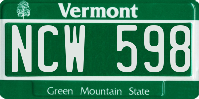 VT license plate NCW598