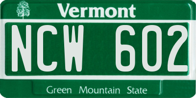 VT license plate NCW602