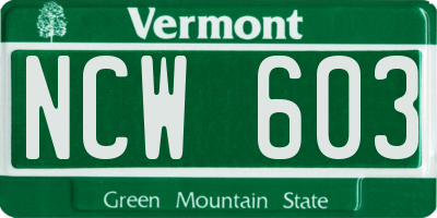 VT license plate NCW603