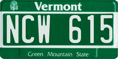 VT license plate NCW615