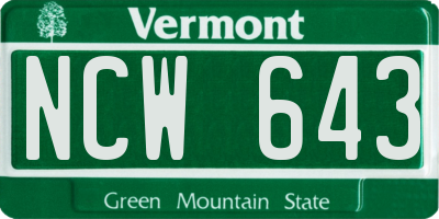 VT license plate NCW643