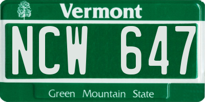 VT license plate NCW647