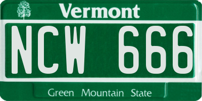 VT license plate NCW666