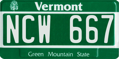 VT license plate NCW667