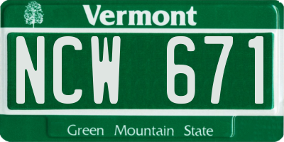 VT license plate NCW671