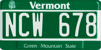 VT license plate NCW678