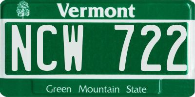 VT license plate NCW722
