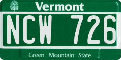VT license plate NCW726