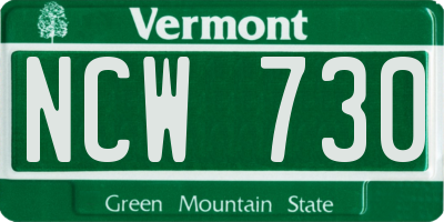 VT license plate NCW730