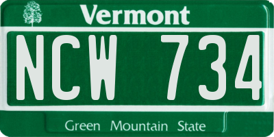 VT license plate NCW734