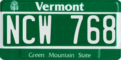 VT license plate NCW768