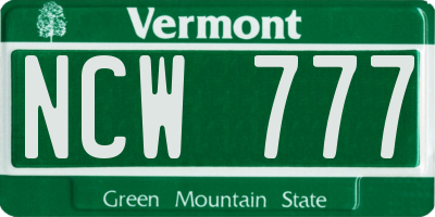VT license plate NCW777