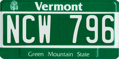 VT license plate NCW796
