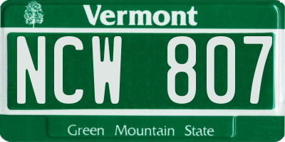 VT license plate NCW807