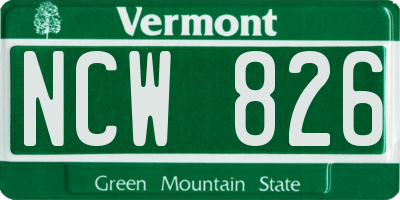 VT license plate NCW826