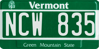 VT license plate NCW835