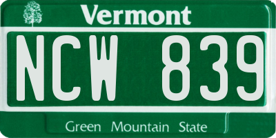 VT license plate NCW839