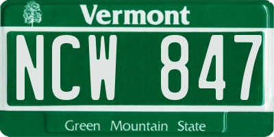 VT license plate NCW847