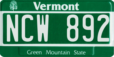 VT license plate NCW892