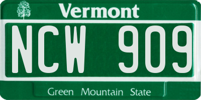 VT license plate NCW909