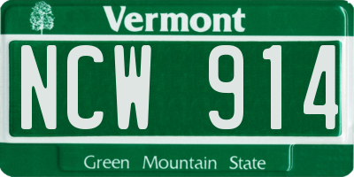 VT license plate NCW914
