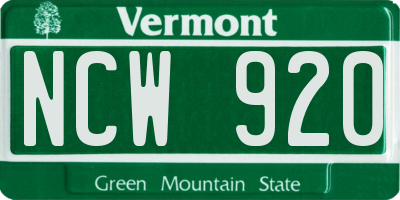 VT license plate NCW920