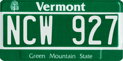 VT license plate NCW927