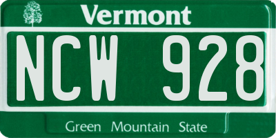 VT license plate NCW928
