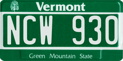VT license plate NCW930