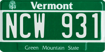 VT license plate NCW931